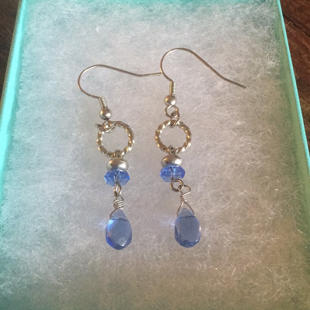 Silver and blue crystal drop earrings